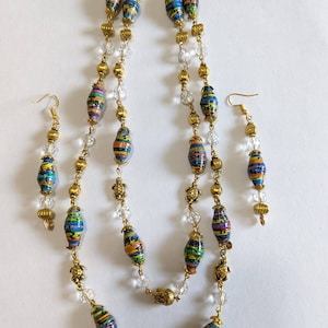 Paper Bead Necklace, Jewelry Set, Earrings and Necklace
