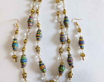Paper Bead Necklace, Jewelry Set, Earrings and Necklace