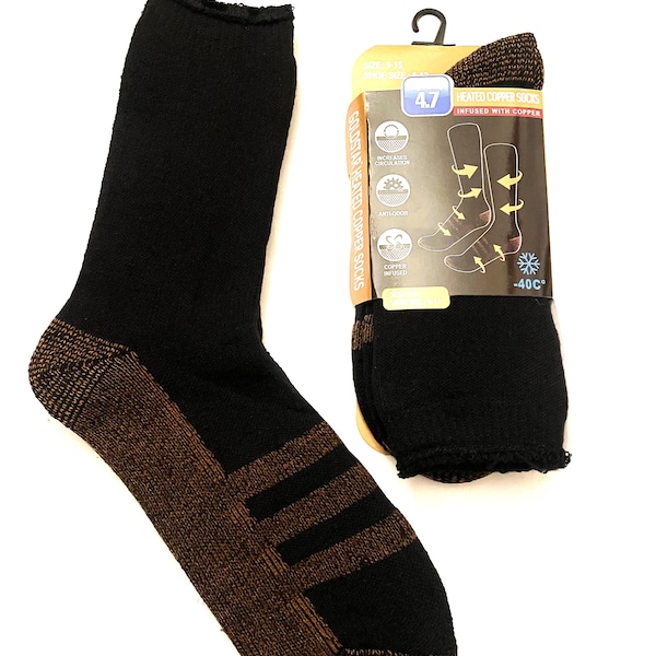 2 pair Goldstar Copper infused Thermal Crew Socks size 9-13 Men's 5X Warmer Sock 4.7 Tog Rating