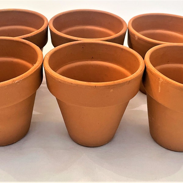 6 Clay Flower Pot DEROMA ITALY Terra Cotta Clay Flower Pots 3 1/4" tall NEW