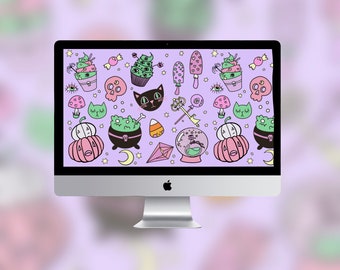 Kawaii Cute Witch Magical Monitor Wallpaper Monitor Imac Computer