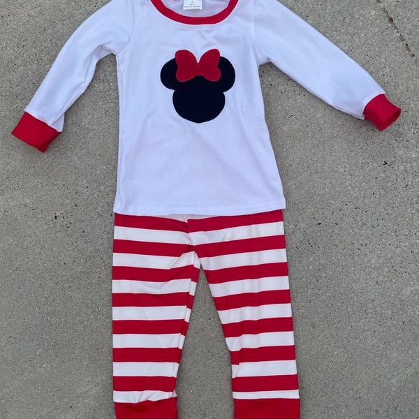 Girls Applique Minnie Pajama Set Long Sleeve