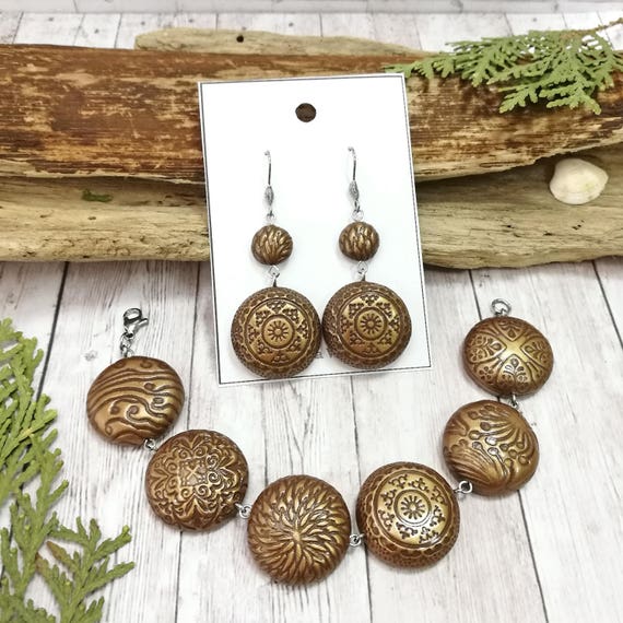 Brown jewelry set bracelet and earring Etsy