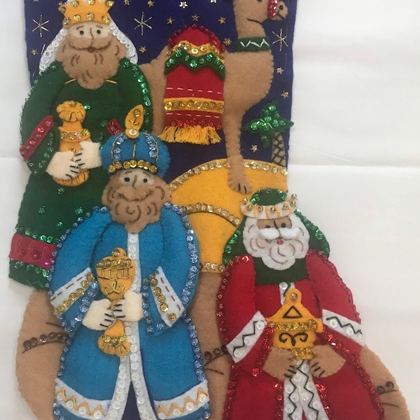 Bucilla "Three Wisemen" Christmas stocking / Personalized Embroidered Gift/Handmade Embroidered/Bucilla Christmas Holiday Decoration