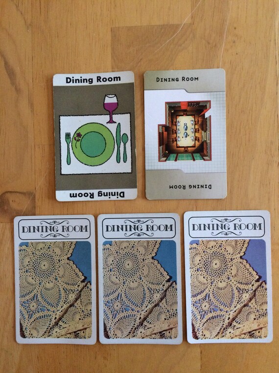 5 Dining Room Cards Room Card Clue Upcycle Material Board Games Vintage Board Games Game Pieces Clue Game Clue Game Pieces
