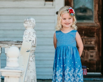 Blue cotton eyelet dress