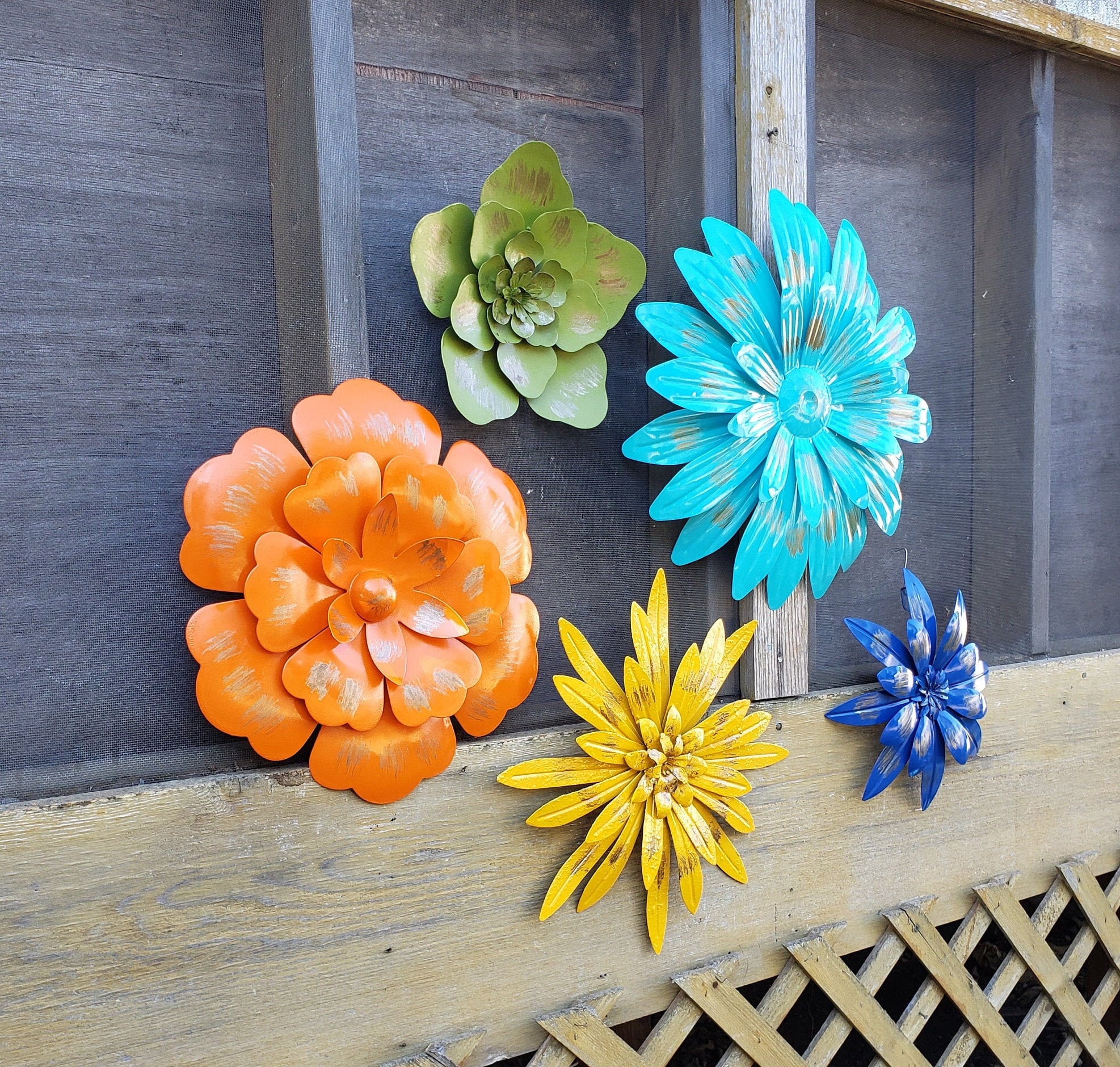 Metal Wall Flowers Garden Wall Art/ Fence Flowers/ Outdoor Etsy