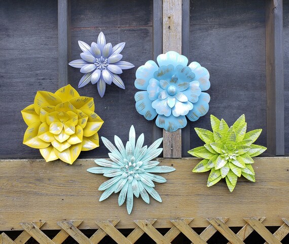 Metal Wall Flowers Garden Wall Art Fence Flowers Outdoor Etsy