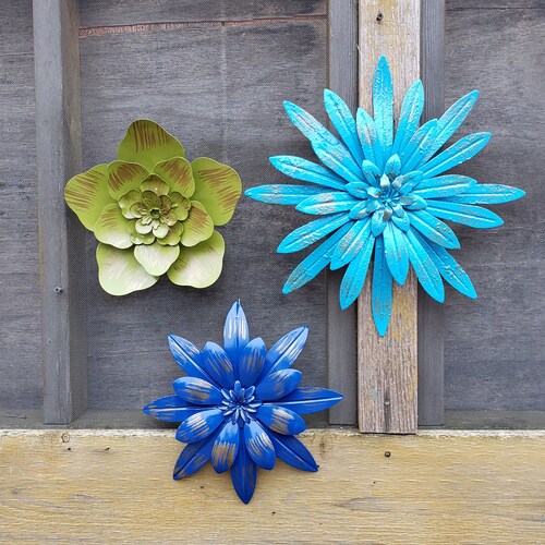 3 Metal Wall Flowers Garden Wall Art Fence Flower Outdoor - Etsy