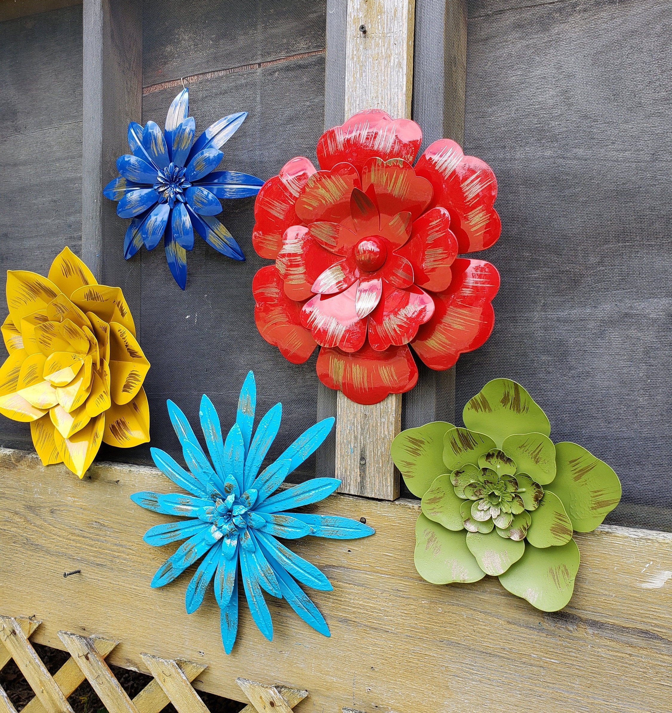 Metal Wall Flowers Garden Wall Art/ Fence Flowers/ Outdoor Etsy