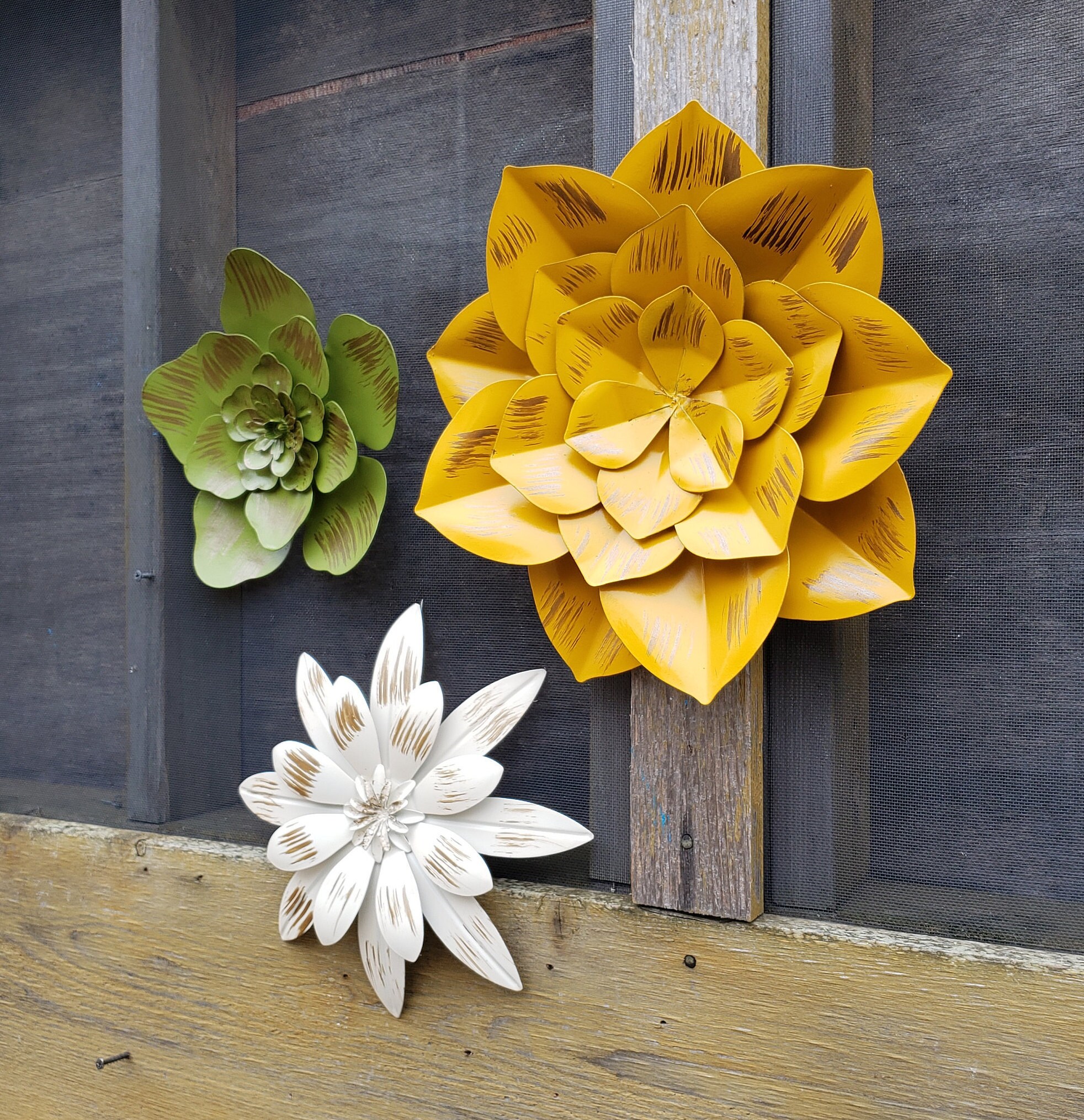 3 Metal Wall Flowers Garden Wall Art Fence Flower Outdoor - Etsy