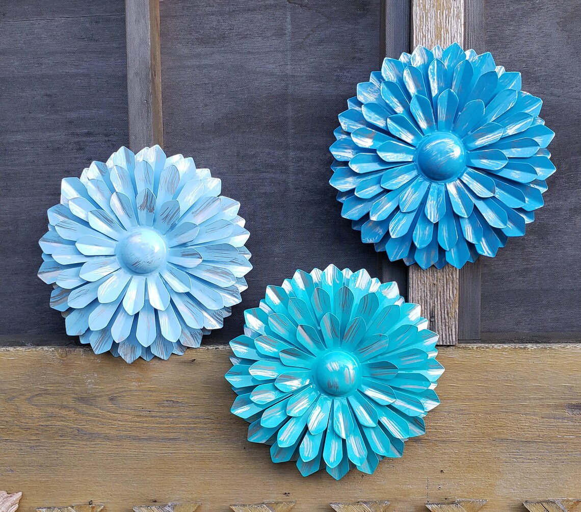 3 Metal Wall Flowers/ Garden Wall Art/ Fence Flowers/ Metal Etsy