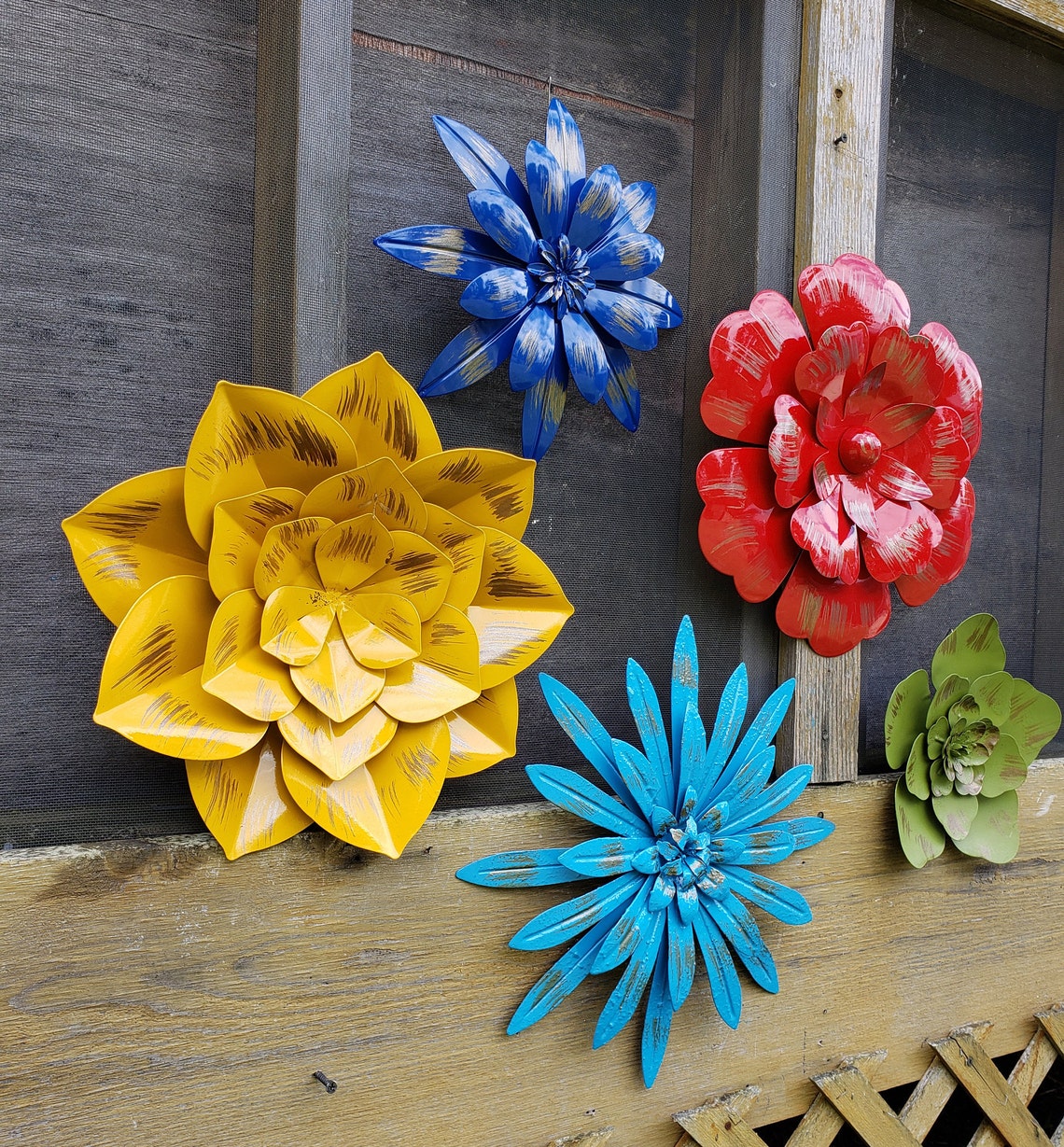 Metal Wall Flowers Garden Wall Art/ Fence Flowers/ Outdoor Etsy
