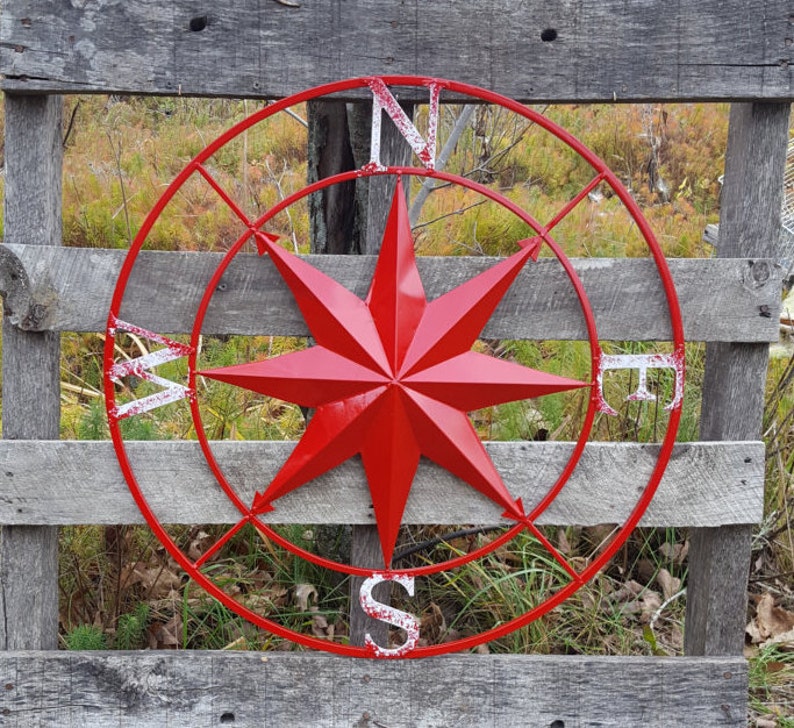 Red Compass Rose Large Metal Wall Art Nautical Decor