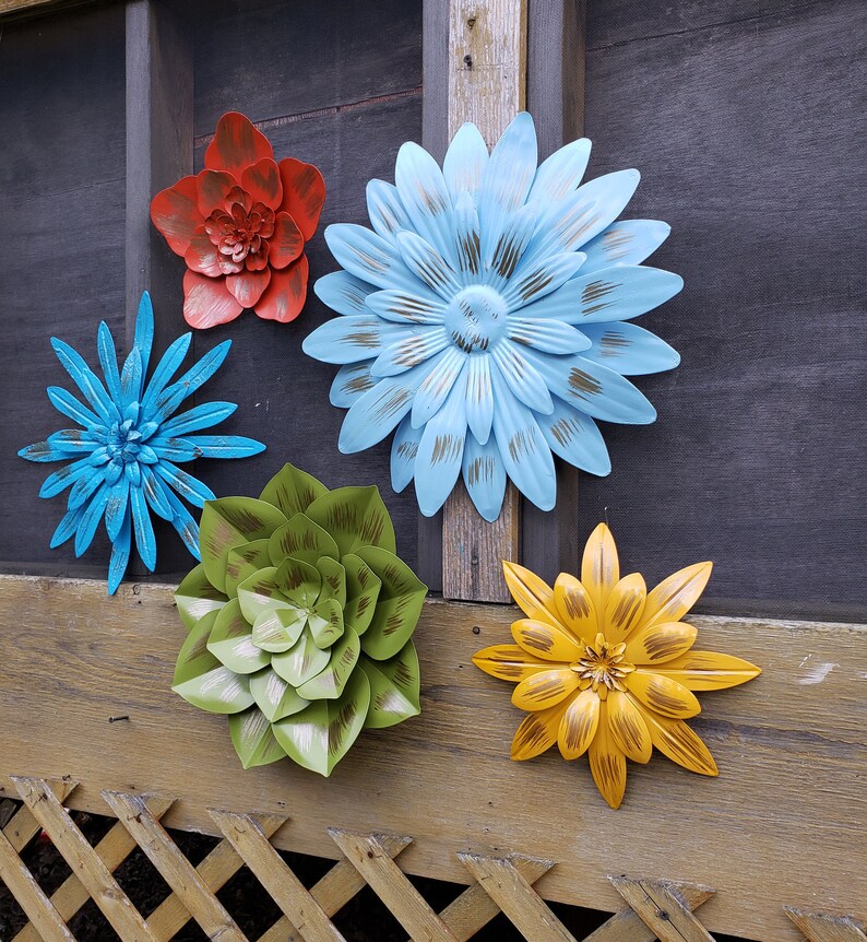 Metal wall Flowers Garden Wall Art/ Fence Flowers/ Outdoor Etsy