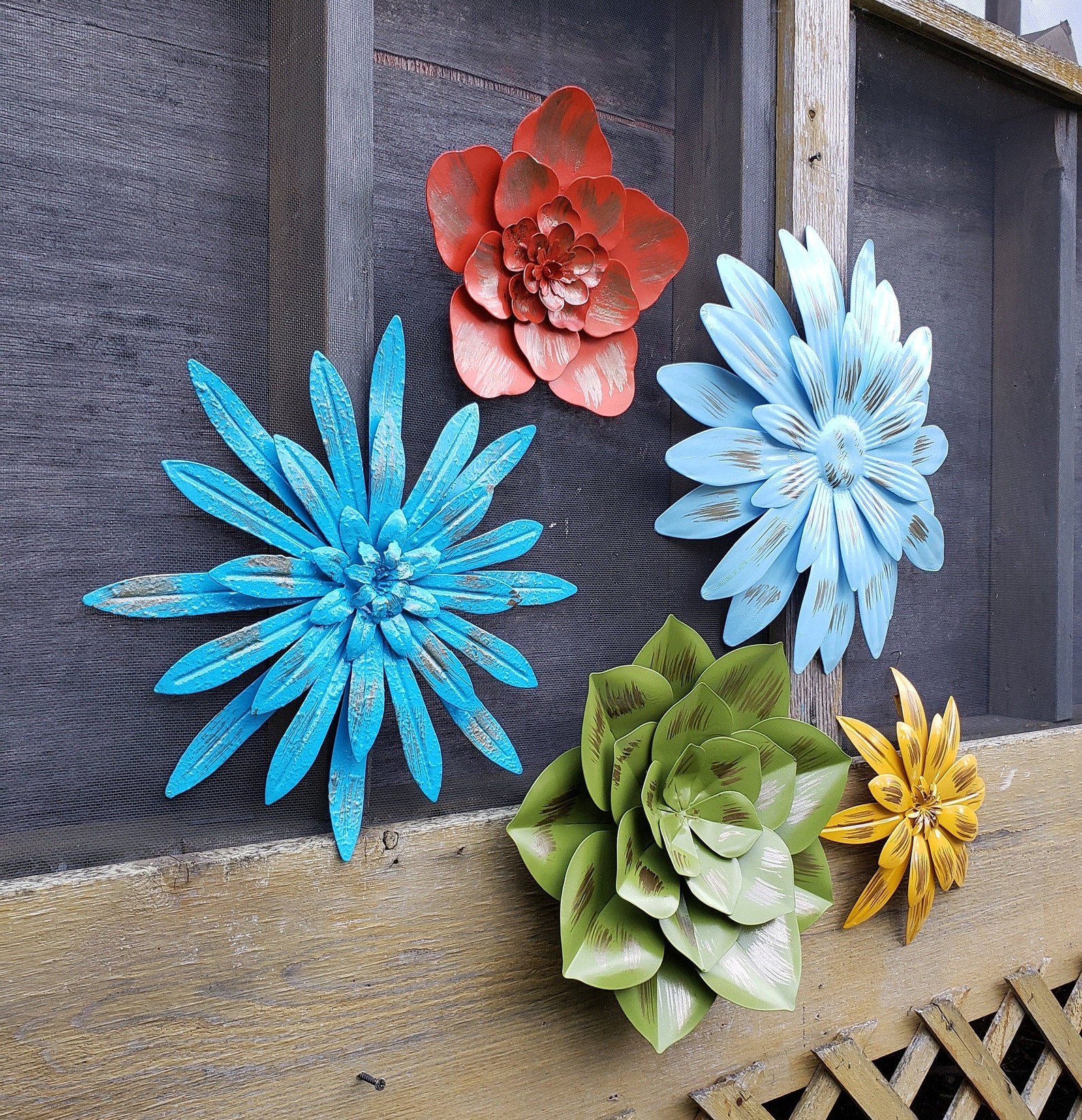 Metal Wall Flowers Garden Wall Art/ Fence Flowers/ Outdoor Etsy