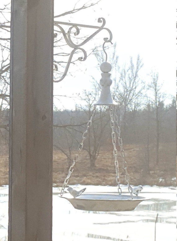 Hanging Metal Bird Feeder Shabby Chic Grey