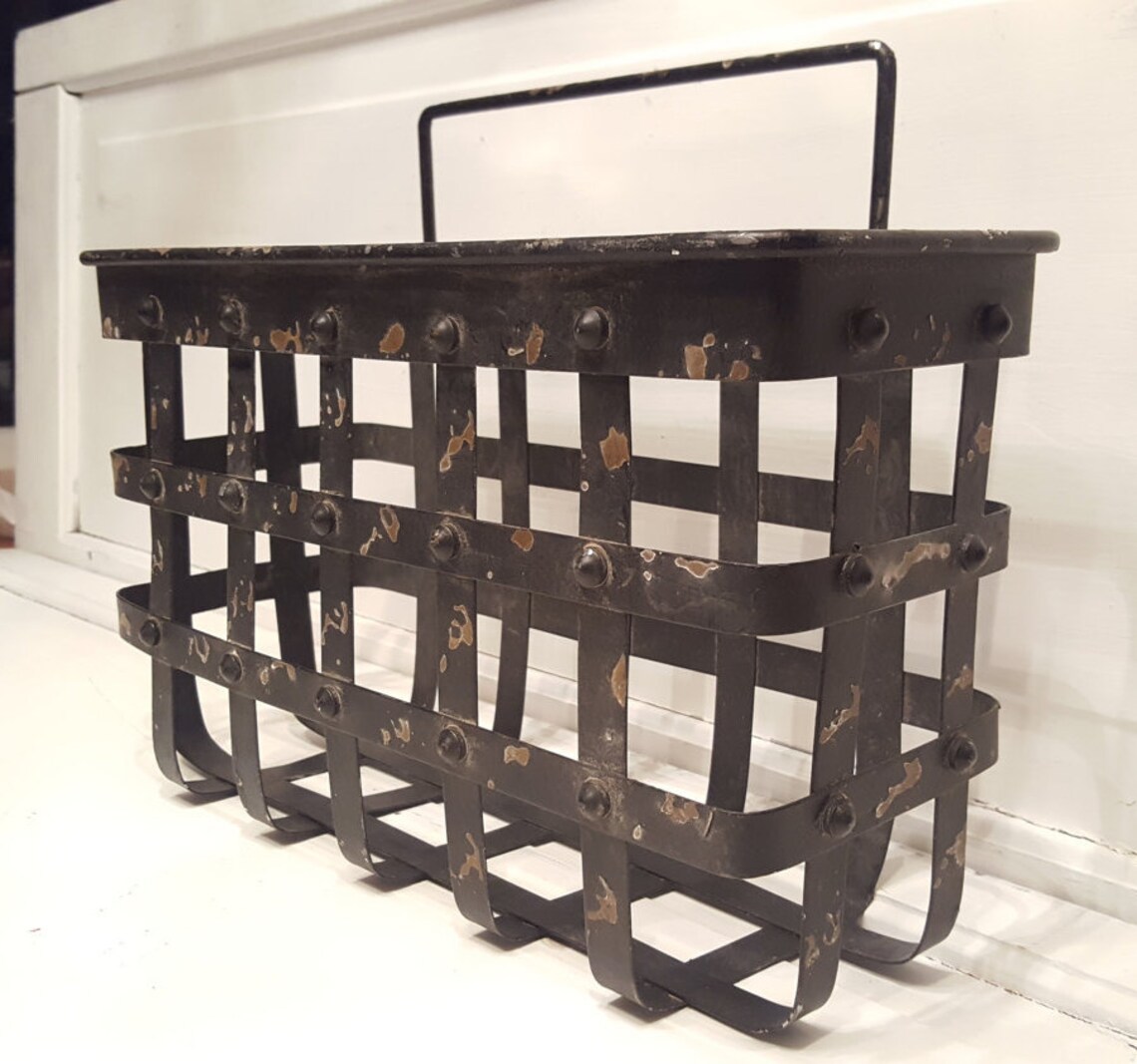 Metal Hanging Basket Galvanized Iron Wall Basket Industrial Etsy