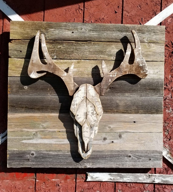 Faux Deer Antlers Reclaimed Wood Rustic Wall Decor Rustic Etsy