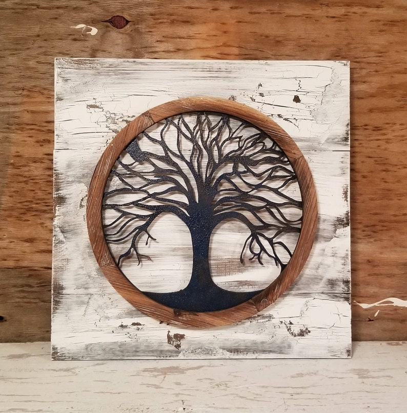 Reclaimed Wood Tree Of Life Wall Art Metal Decor