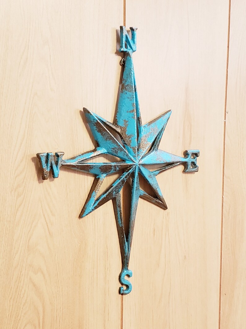 Distressed Blue Nautical Compass Wall Art Nautical Decor Etsy
