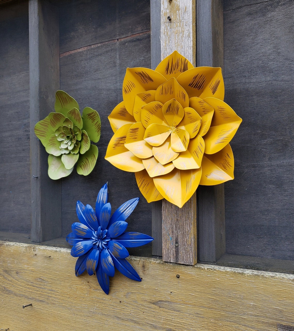 3 Metal Wall Flowers Garden Wall Art/ Fence Flowers/ Outdoor | Etsy