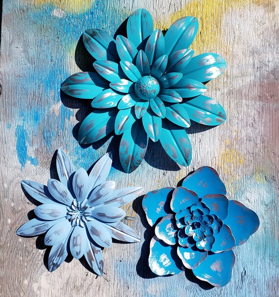 3 Metal wall Flowers Garden Wall Art Fence Flower Outdoor ...