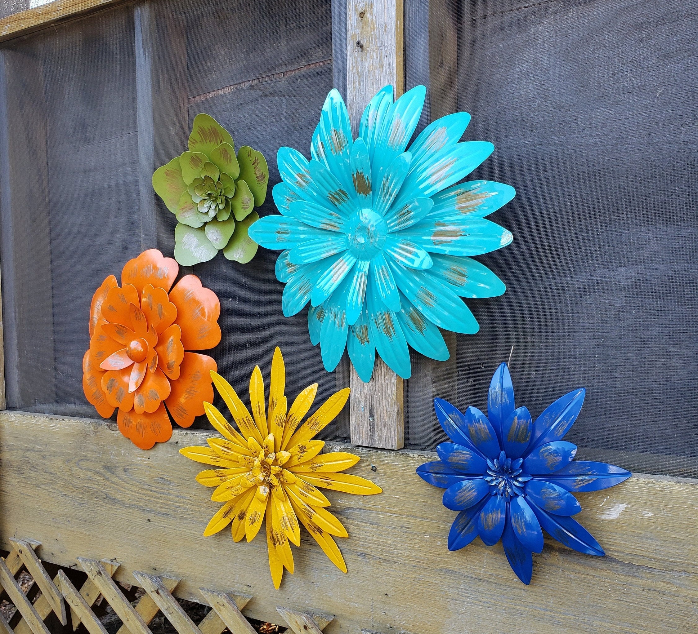 Metal Wall Flowers Garden Wall Art/ Fence Flowers/ Outdoor Etsy