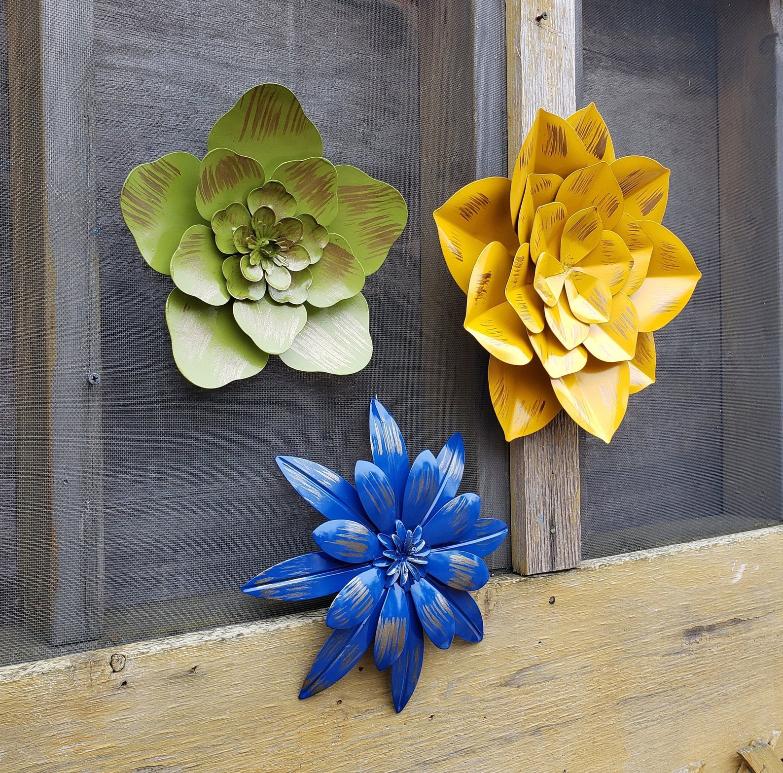 3 Metal Wall Flowers Garden Wall Art/ Fence Flowers/ Outdoor Etsy
