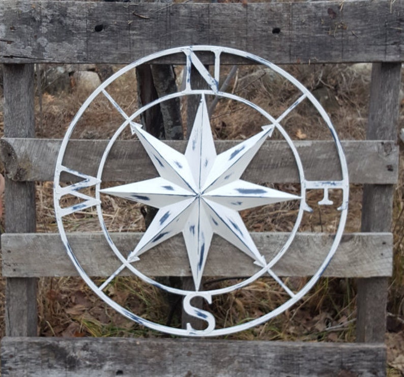 Distressed White Compass Rose/ Large Metal Wall Art ...