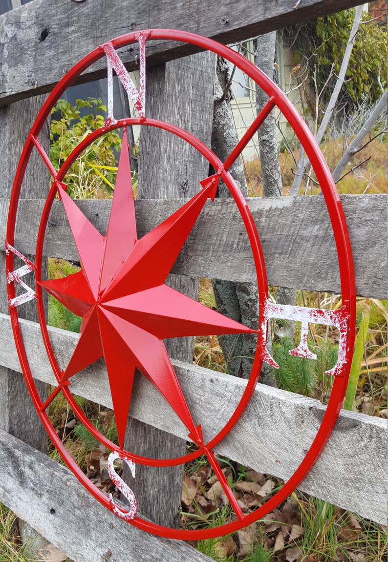 Red Compass Rose Large Metal Wall Art Nautical Wall Art Etsy