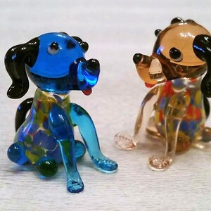 Glass little dog Hand blown art glass Dog figurine miniature Glass art handmade dog Glass blown statuette Art animal figurine
