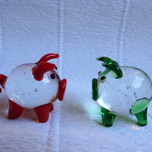 Glass Lucky Pig Figurine, Glass Pig Ornament, Small Glass Pig Figurine, Blown Glass Miniature Figurine Pig