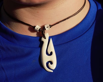 Natural Bone Hand-carved Necklace Maori Tribal Style Turquoise Lucky Symbol Waterproof Yak Bone For Men Teenager Unisex Festival Adjustable