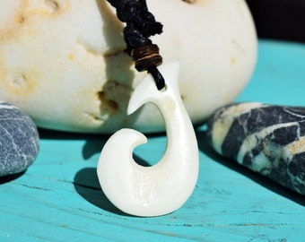 Natural Bone Hand-carved Necklace Maori Tribal Style Turquoise Lucky Symbol Waterproof Yak Bone For Men Teenager Unisex Festival Adjustable
