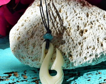Natural Bone Hand-carved Necklace Maori Tribal Style Turquoise Lucky Symbol Waterproof Yak Bone For Men Teenager Unisex Festival Adjustable