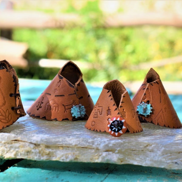 Teepee Village⇻ Four Genuine Leather Handcrafted Teepees ⇻ Native American Style ,Teepee home decor, Reptile Terrarium Decor, Plant Decor