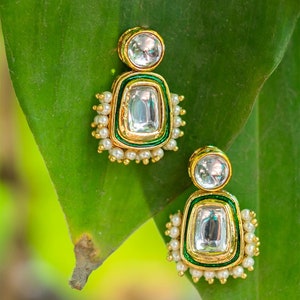 Pearls and Gold Tone Kundan Inspired Stud Earrings image 1