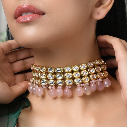 Rose Gold Plated Kundan Choker Necklace 