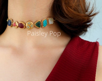 Multicolor Stone Choker / Stone Necklace / Gold Choker / Western Necklace / Boho Necklace / Indo Western / Indian Jewelry/Sabyasachi Jewelry
