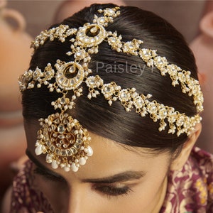 Indian Kundan Mathapatti with Maangtikka / Kundan and Pearls Mathapatti / Bridal Headband / Gold Plated Sheeshpatti / Sabyasachi Jewelry