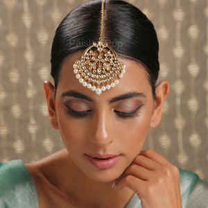 Gold plated Kundan Maang tikka with Pearls / Kundan Maang tikka / Pearls Maang tikka / Indian Jewelry / Bollywood Jewelry