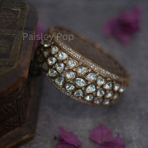 Victorian Polki Bangle Bracelet: Indian Bridal Kada, Handcrafted