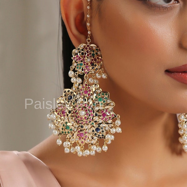 Gold plated Jadau Earrings/ Jadau Earrings/ Jadau chandbali Earrings/ Gold Chandbali Earrings/ Jadau Jewelry/   Stone Earrings/