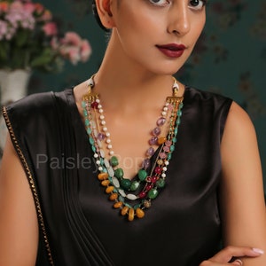 Collana in pietra multicolore / Collana in pietra / Collana pietre semi preziose / Collana lunga / Gioielli indiani / Gioielli Bollywood
