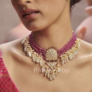 Pink Kundan Choker Necklace / Mint Stone Necklace / Bridal Jewelry / Bridal Necklace / Kundan Choker /Indian Jewelry / Sabyasachi Jewelry /