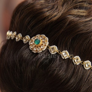 Green Kundan and Pearls Headband / Kundan Sheeshpatti / Pearls Sheeshpatti / Bridal Jewelry / Indian Jewelry / Sabyasachi Jewelry