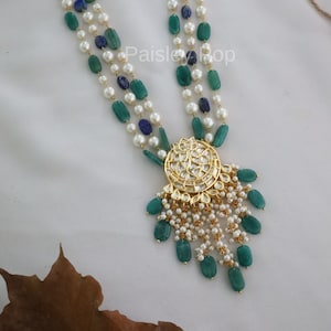 Multicolored Stone Necklace with Kundan Pendant / Kundan Pendant Necklace / Semi Precious Stones/ Long Necklace with pearls /Indian Jewelry