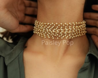 Multilayered Pearl Choker / Gold Plated Necklace / Stone Necklace / Pearl Necklace / Indian Jewelry / Western Jewelry / Sabyasachi Jewelry