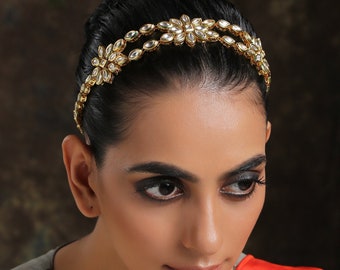 Gold Plated kundan Head Band/ Floral Kundan Head Band/ Kundan Head Band/ Gold Plated Head Band/ Floral Head Band